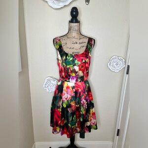 Boston Proper Fit & Flare Jungle Rose Print Sleeveless Dress in Size 12